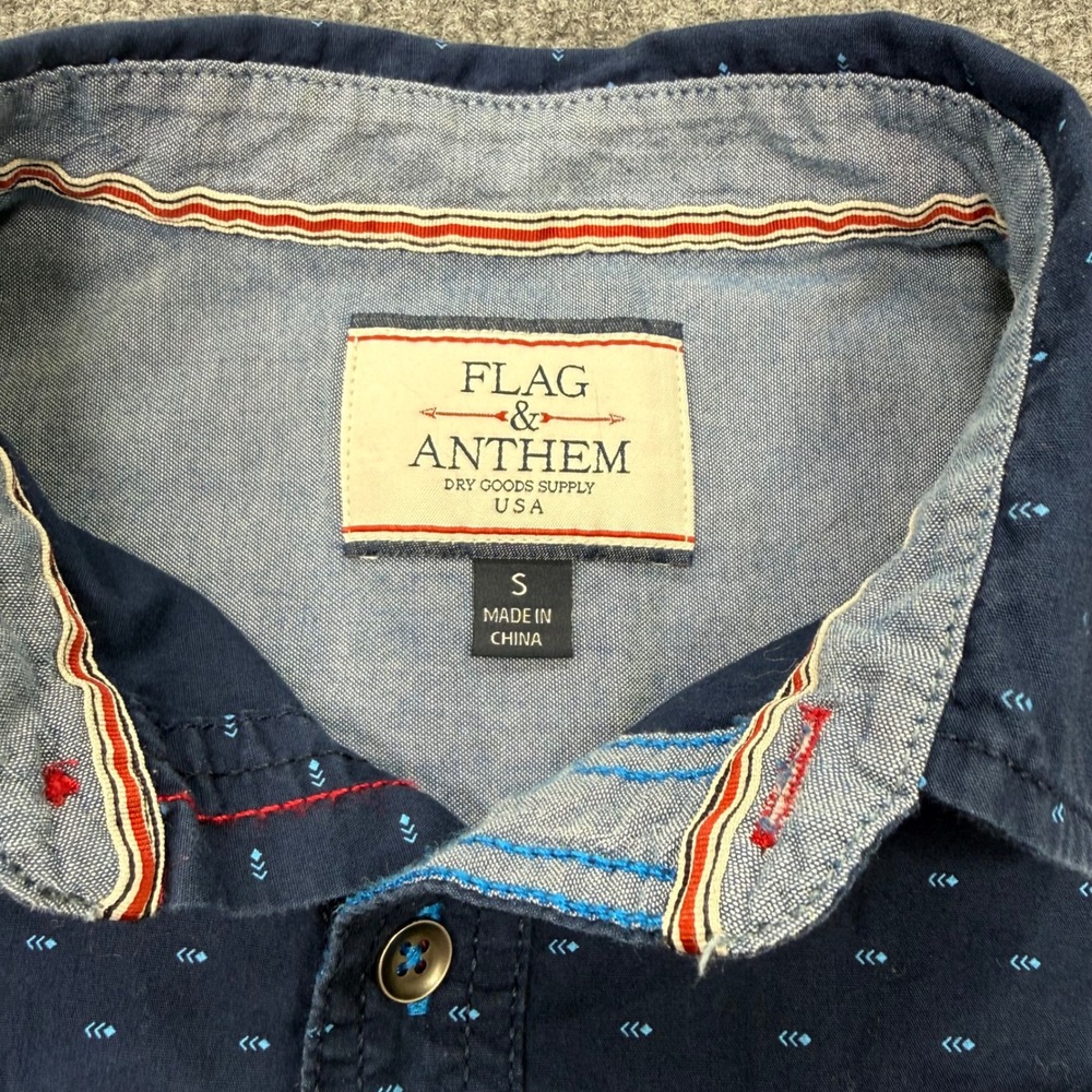 Flag & Anthem Mens Small Navy Blue Teal Geometric Print Long Sleeve Button Shirt - Picture 4 of 9